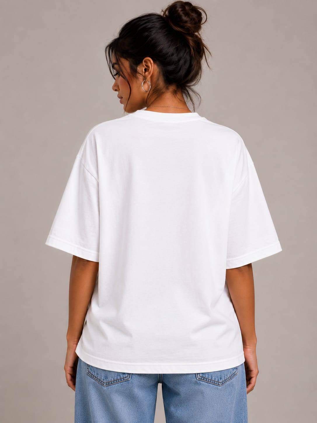 Cosmic Serenity Oversized White T-Shirt – Spiritual Line Art Graphic Tee for Women