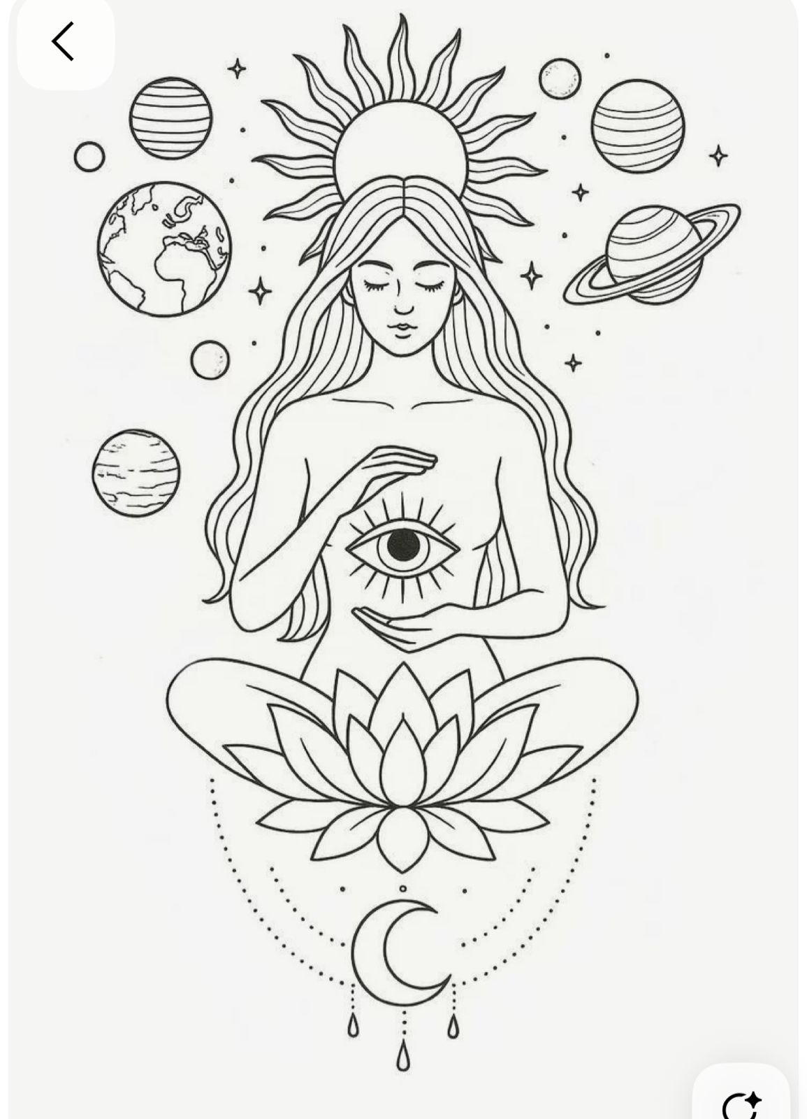 Cosmic Serenity Oversized White T-Shirt – Spiritual Line Art Graphic Tee for Women