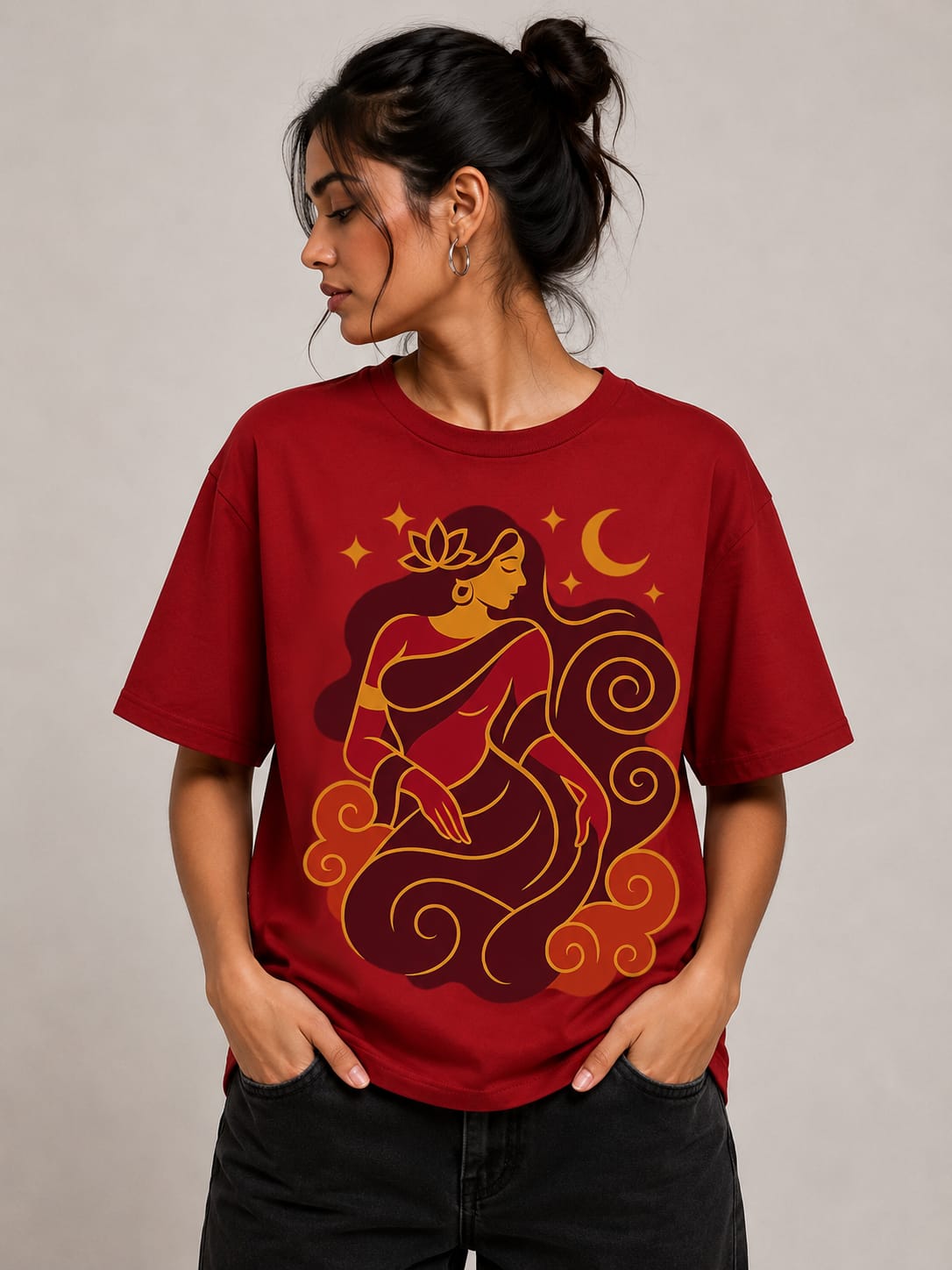 Celestial Serenity – Oversized Graphic T-Shirt | Mystic Moon Edition