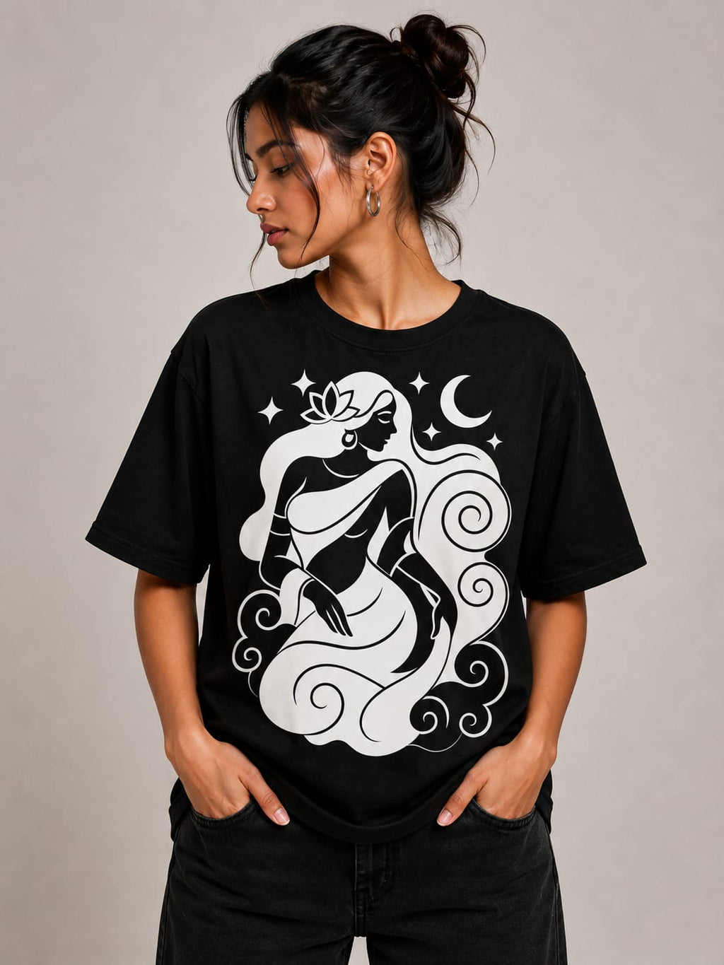 Celestial Serenity – Oversized Graphic T-Shirt | Mystic Moon Edition