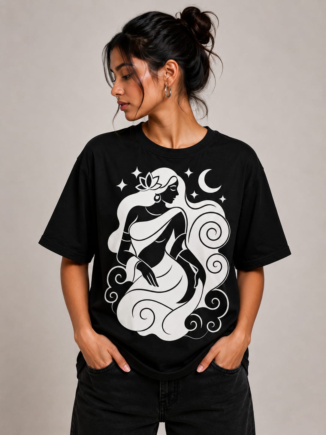 Celestial Serenity – Oversized Graphic T-Shirt | Mystic Moon Edition