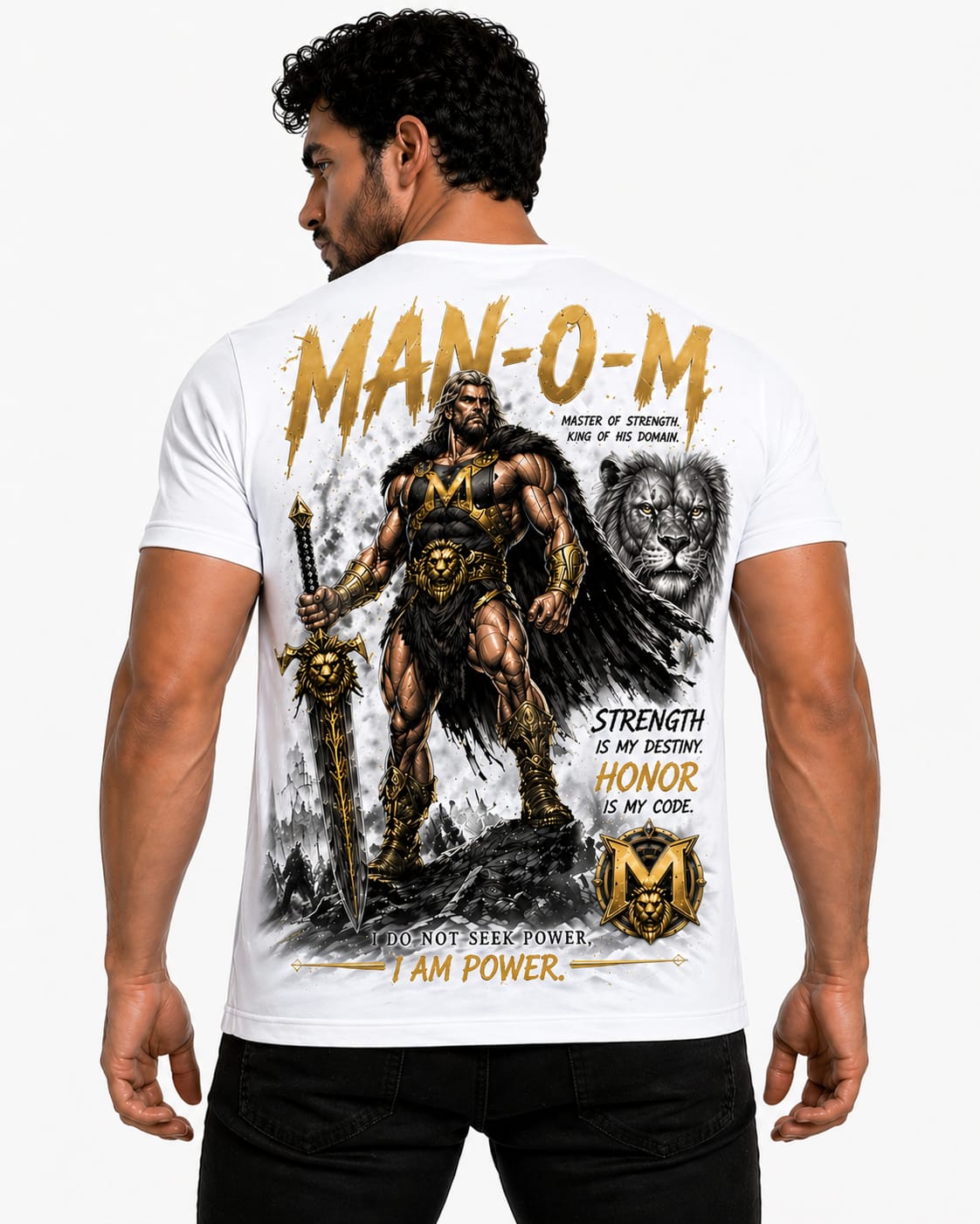 MAN-O-M™️ Warrior King Graphic T-Shirt | Premium Power Edition