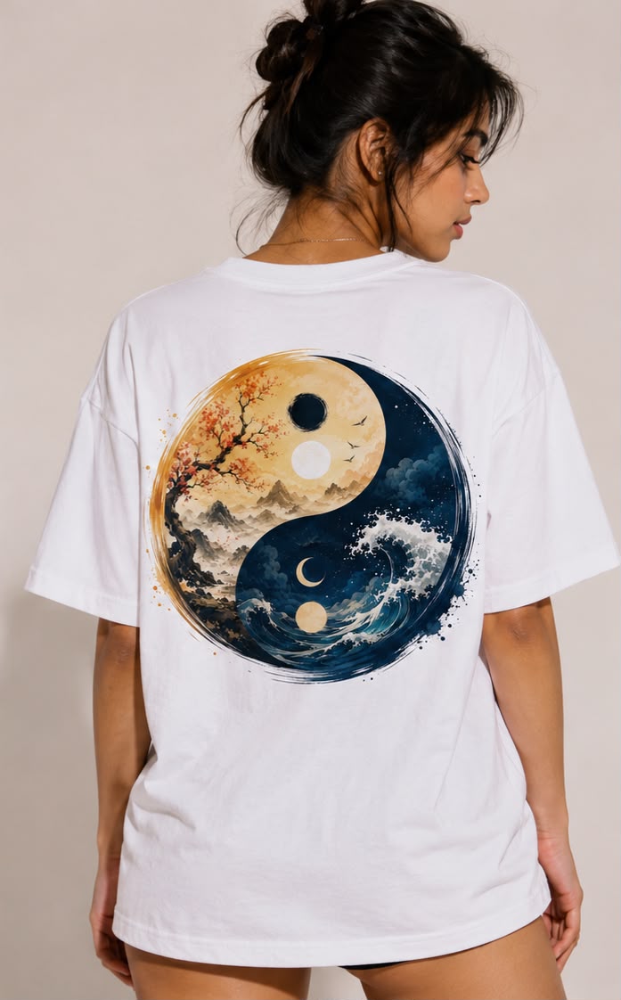 Yin &amp; Yang – Harmony of Opposites | Philosophy Collection | Female Oversized T-Shirt