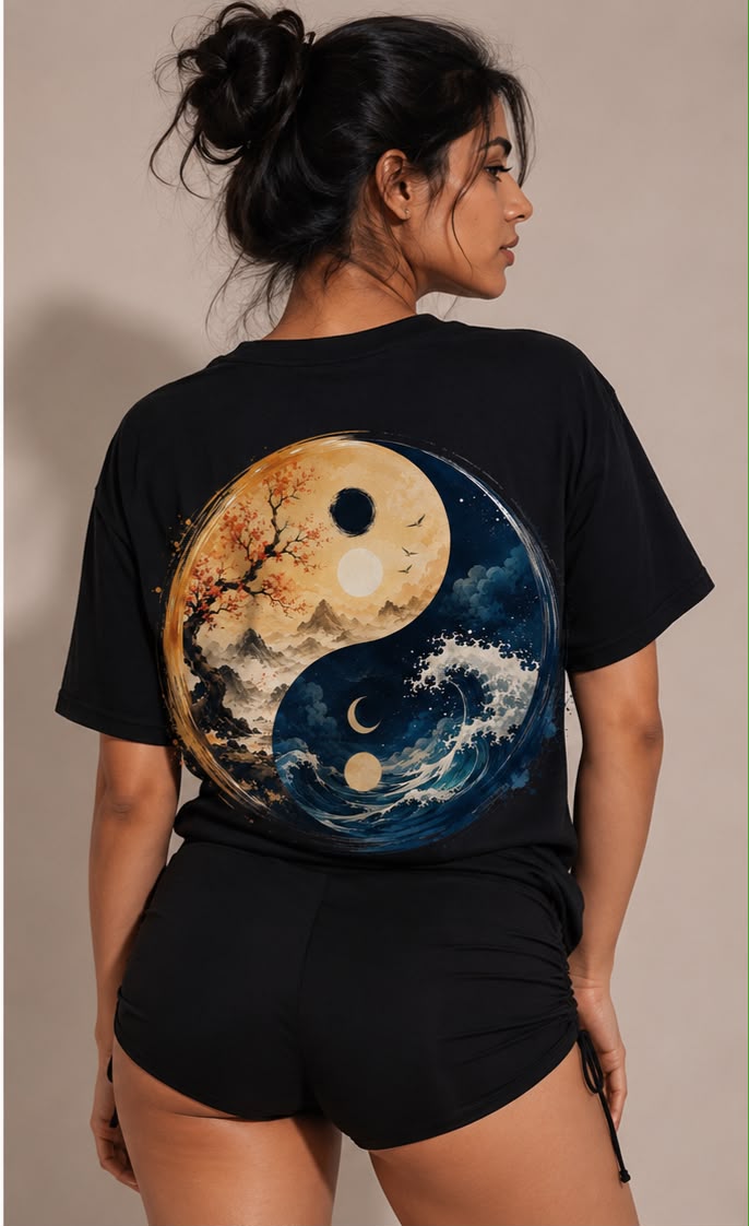 Yin &amp; Yang – Harmony of Opposites | Philosophy Collection | Female Oversized T-Shirt