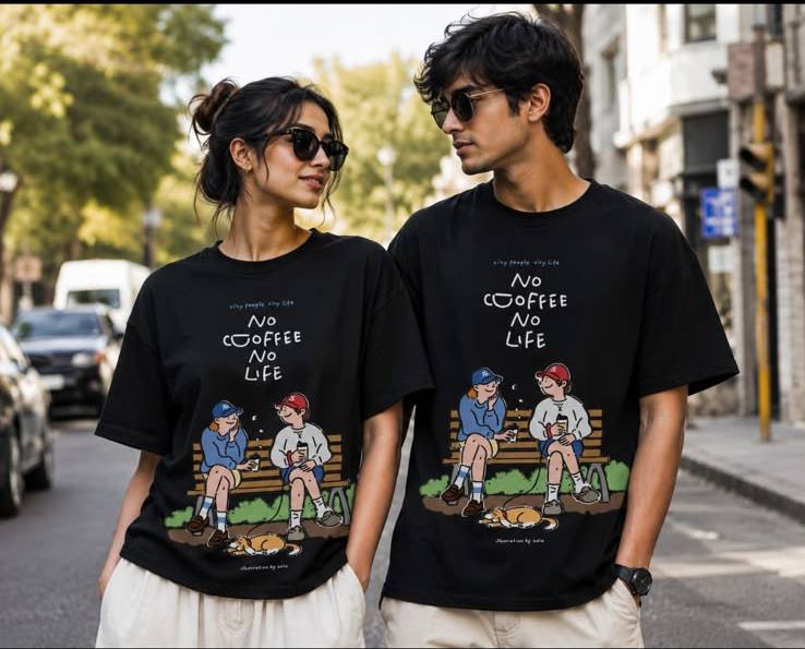 No Coffee No Life – Couple Collection | Matching Oversized Graphic T-Shirts.