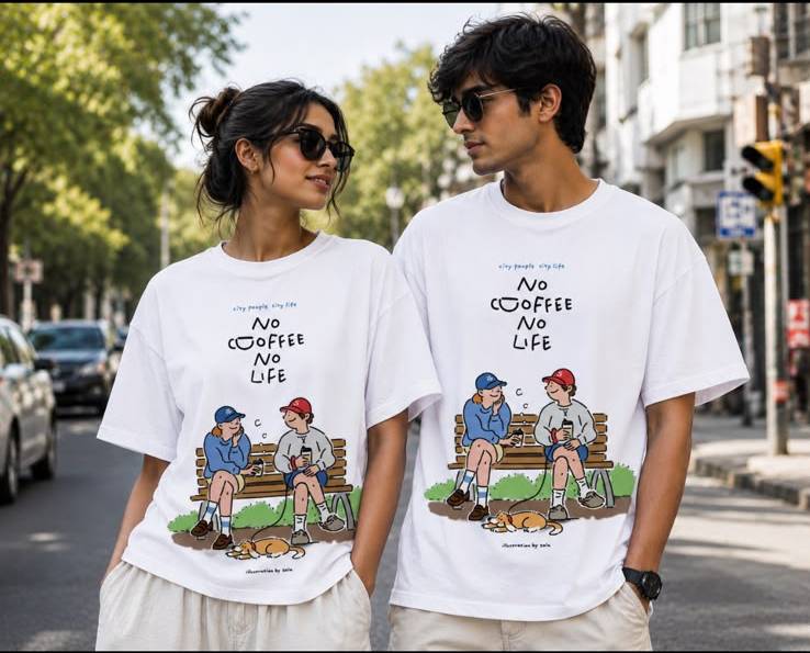 No Coffee No Life – Couple Collection | Matching Oversized Graphic T-Shirts.