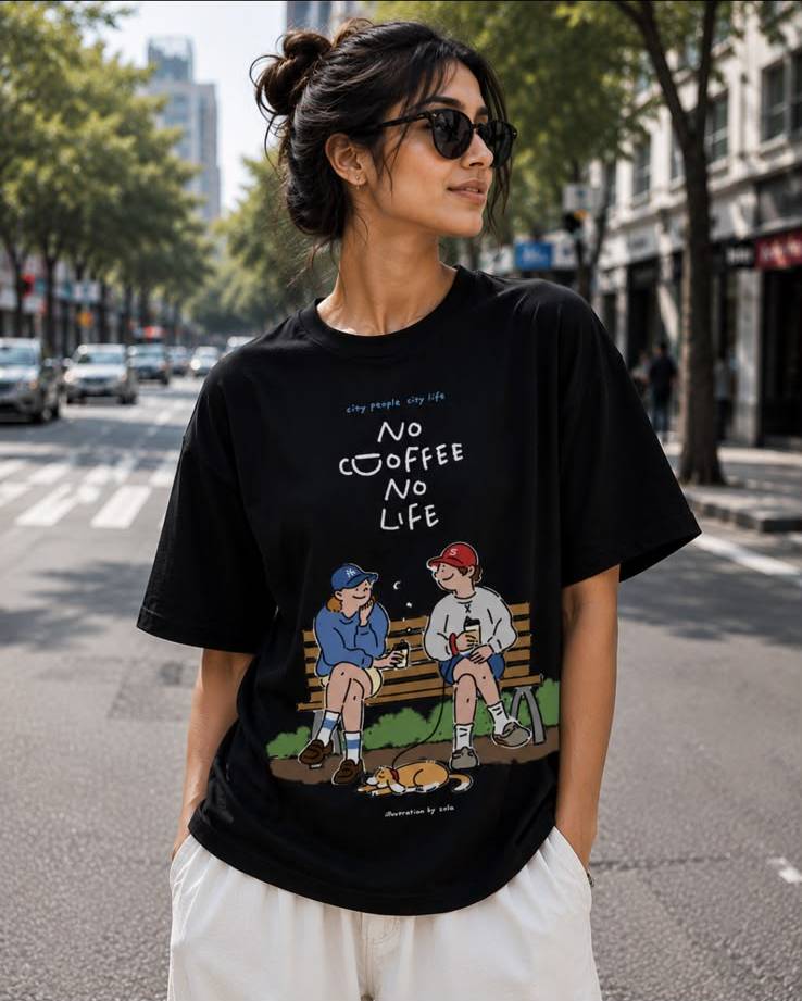 No Coffee No Life – Couple Collection | Matching Oversized Graphic T-Shirts.