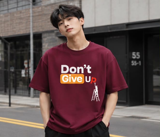 Don't Give Up – Oversized Motivational Philosophy T-Shirt for Men
