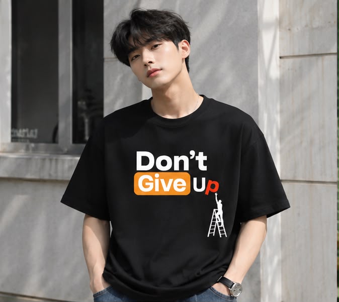 Don't Give Up – Oversized Motivational Philosophy T-Shirt for Men