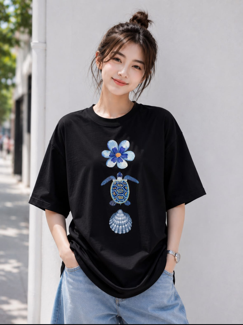 Ocean Harmony Oversized Graphic T-Shirt for Women