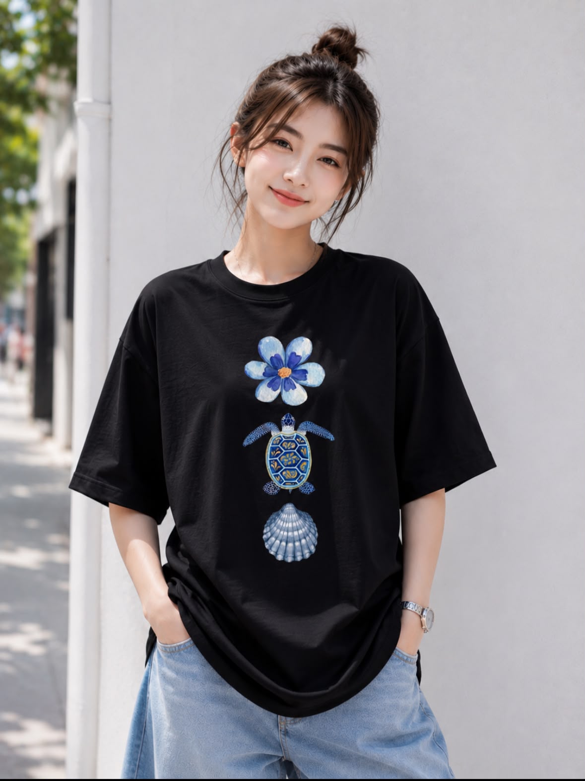 Ocean Harmony Oversized Graphic T-Shirt for Women