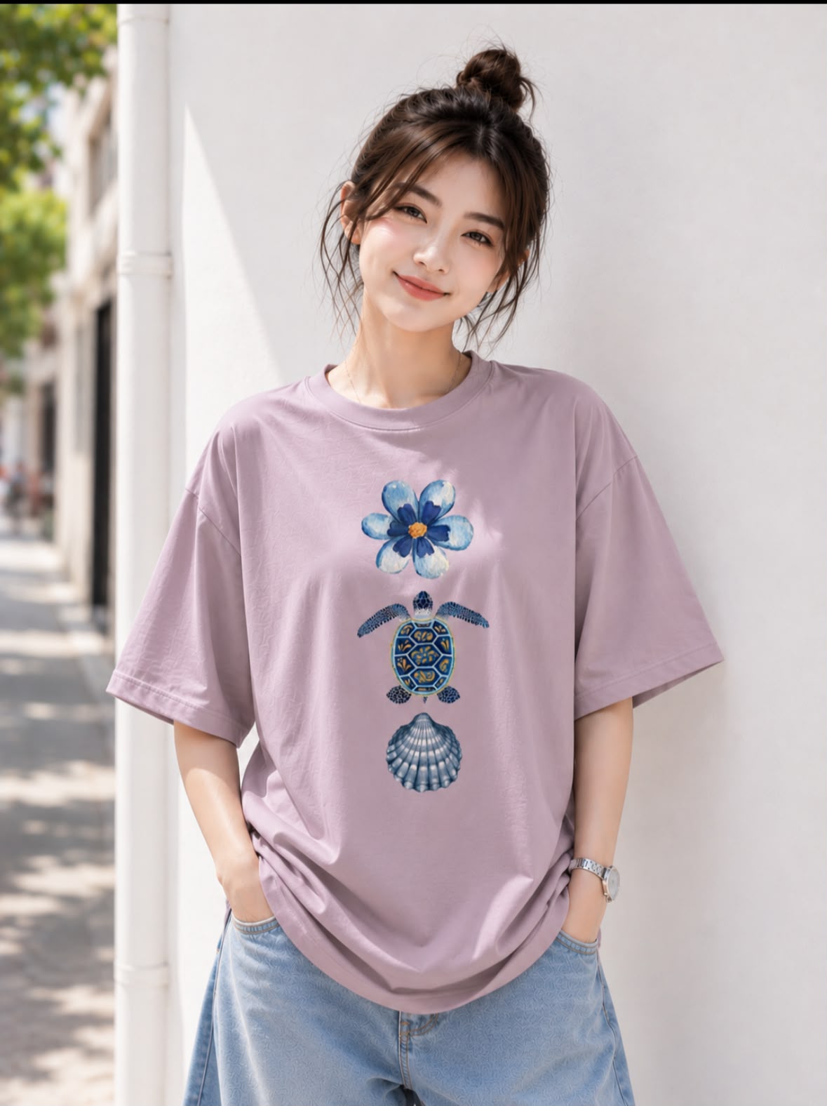 Ocean Harmony Oversized Graphic T-Shirt for Women