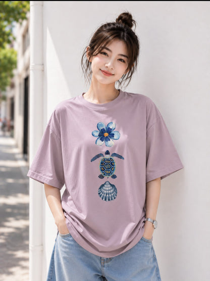 Ocean Harmony Oversized Graphic T-Shirt for Women
