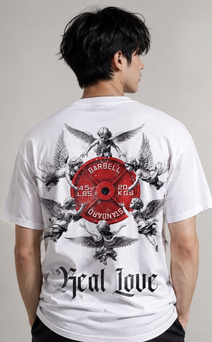 Heal Love Oversized Gym T-Shirt for Men | VYBEZ Gym Collection | Front & Back Graphic