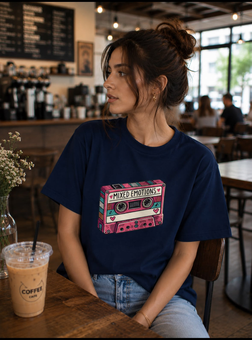 Mixed Emotions Oversized T-Shirt for Women | VYBEZ Classic Collection | Retro Cassette Graphic