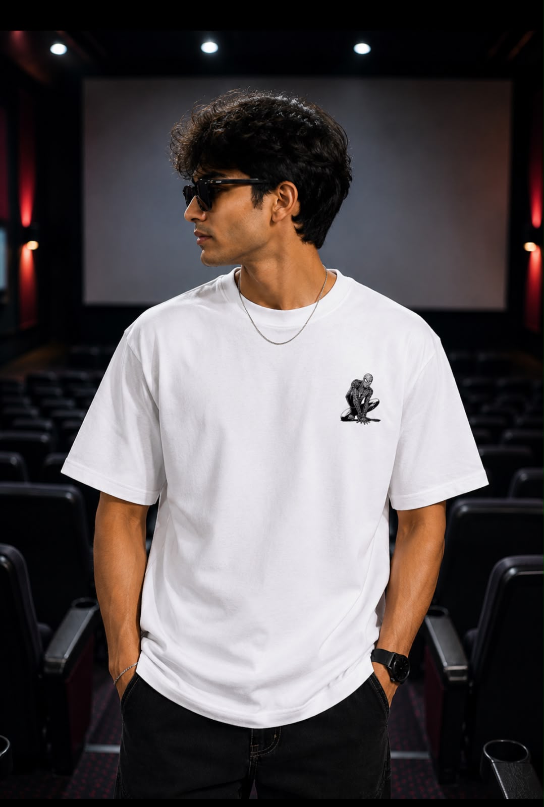 Spider Emblem Oversized T-Shirt for Men | VYBEZ Classics Collection | Minimal Superhero Inspired Graphic
