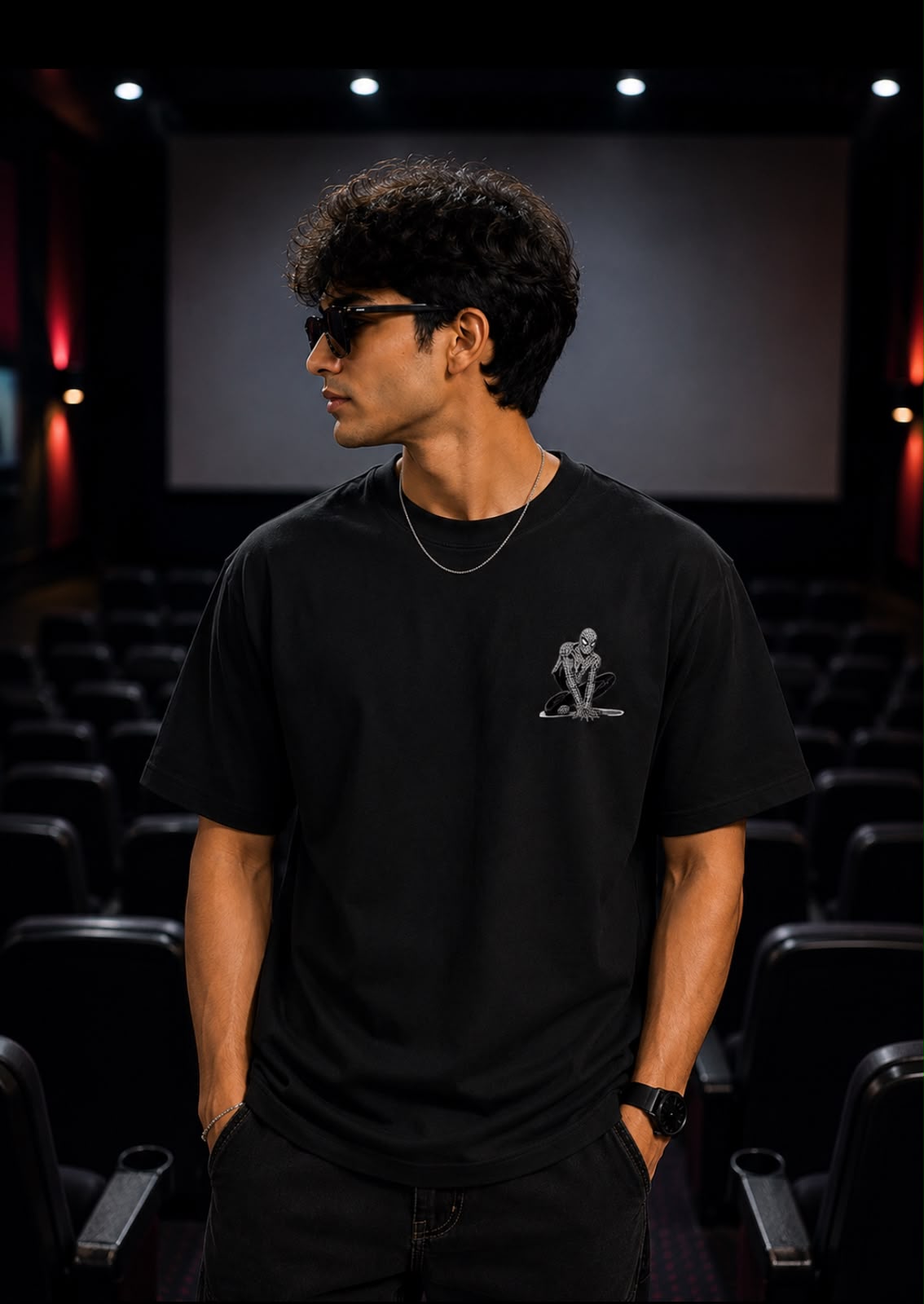 Spider Emblem Oversized T-Shirt for Men | VYBEZ Classics Collection | Minimal Superhero Inspired Graphic