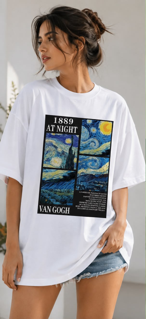 Van Gogh "1889 At Night" Oversized T-Shirt for Women | VYBEZ Classics Collection | Artistic Streetwear