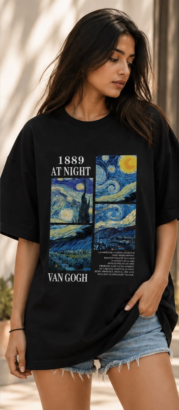 Van Gogh "1889 At Night" Oversized T-Shirt for Women | VYBEZ Classics Collection | Artistic Streetwear