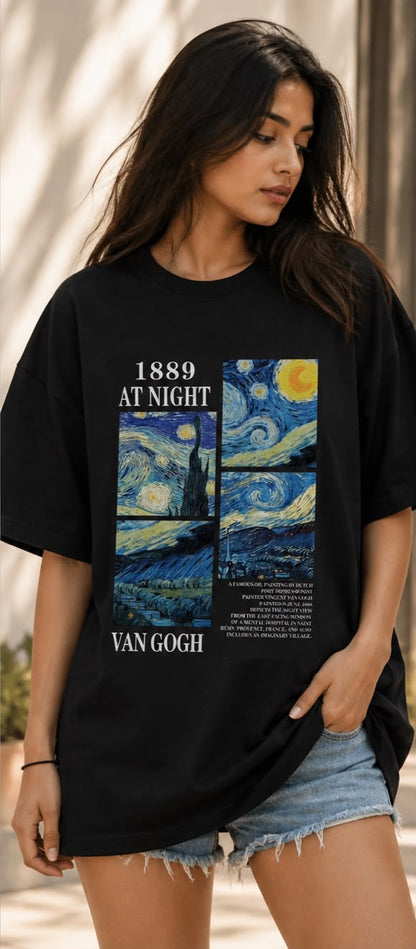 Van Gogh "1889 At Night" Oversized T-Shirt for Women | VYBEZ Classics Collection | Artistic Streetwear