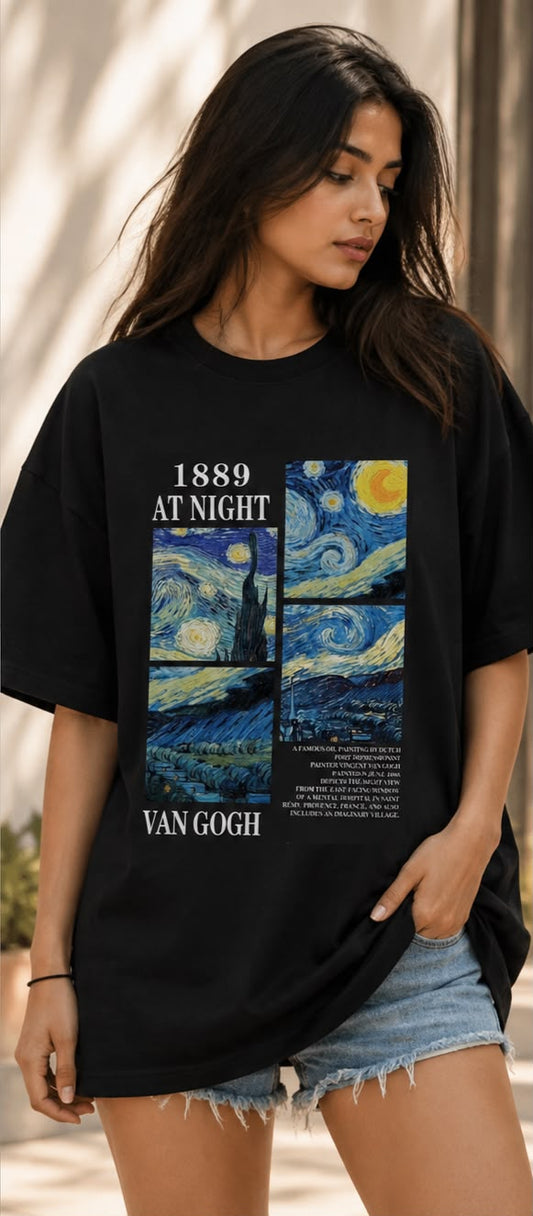 Van Gogh "1889 At Night" Oversized T-Shirt for Women | VYBEZ Classics Collection | Artistic Streetwear