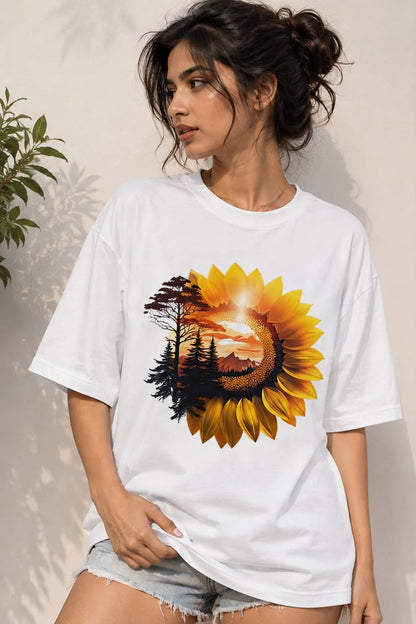 Golden Horizon Oversized T-Shirt for Women | Nature-Inspired Artistic Streetwear