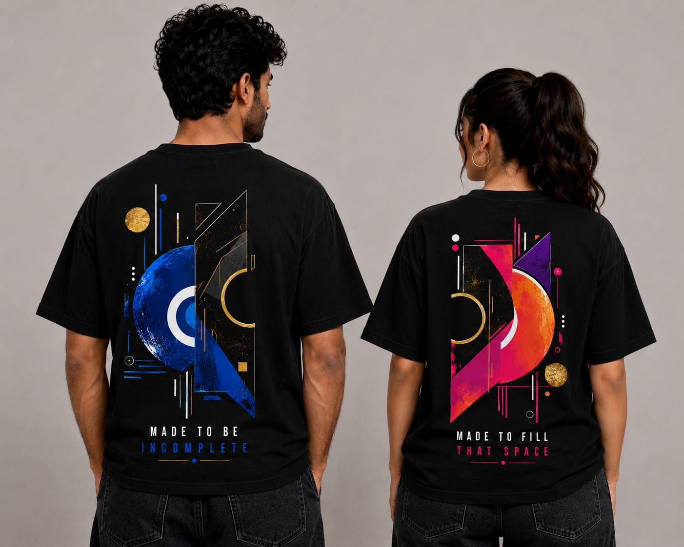 MADE TO BE INCOMPLETE × MADE TO FILL THAT SPACE – Couple Oversized T-Shirt Set