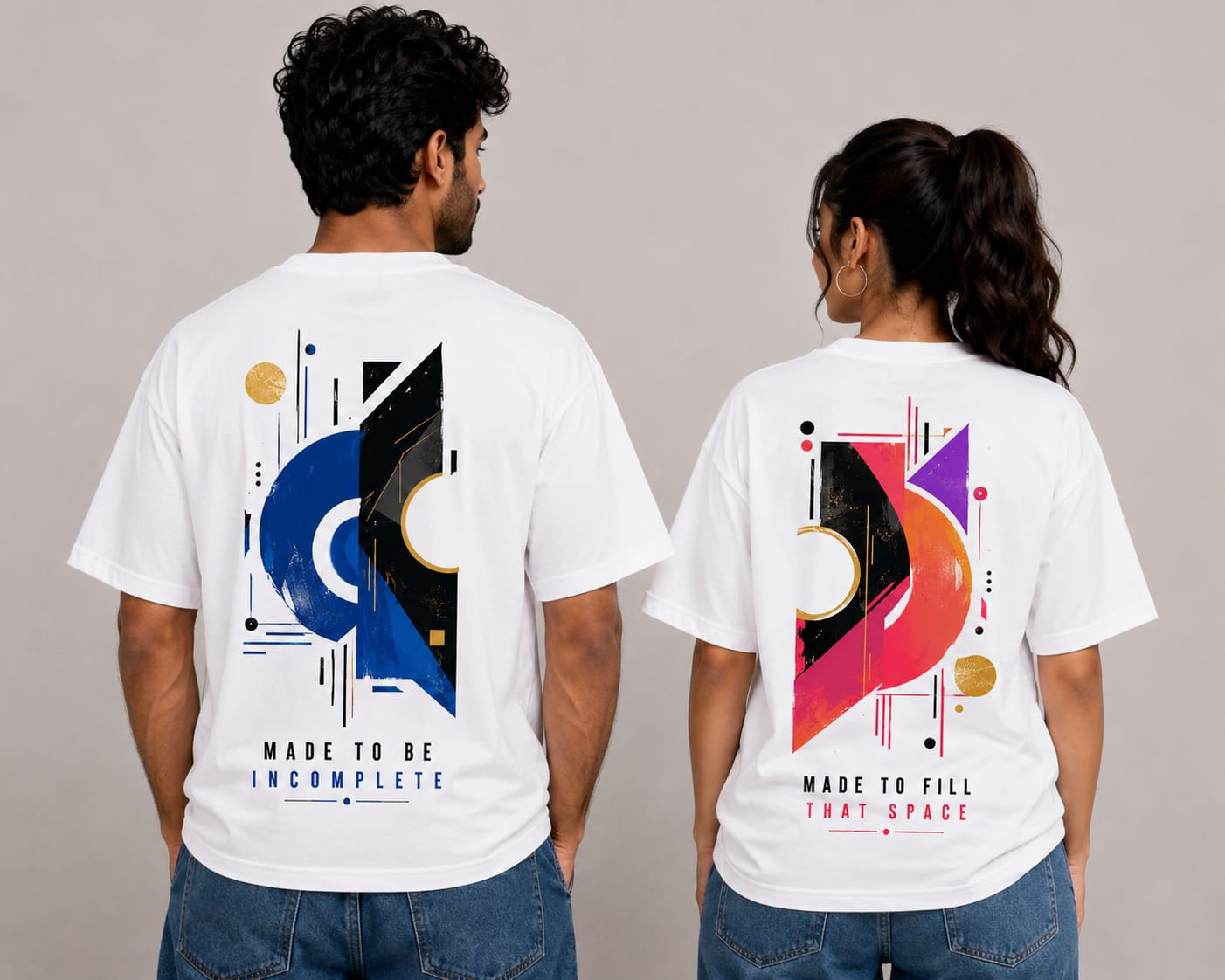 MADE TO BE INCOMPLETE × MADE TO FILL THAT SPACE – Couple Oversized T-Shirt Set