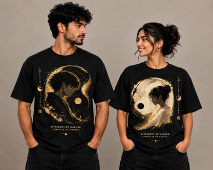 DIFFERENT BY NATURE. COMPLETE BY CHOICE. – Couple Oversized T-Shirt Set