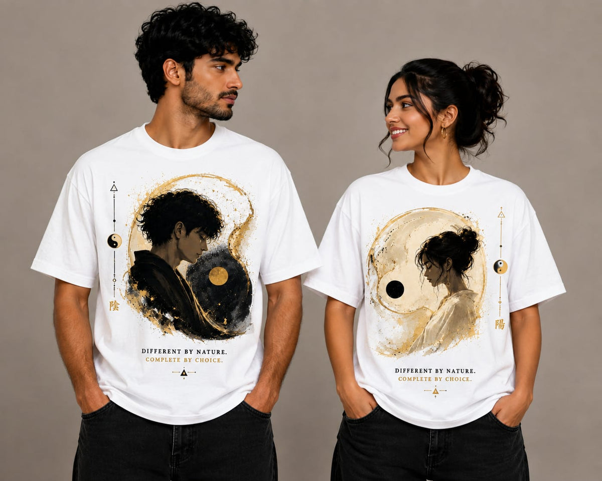 DIFFERENT BY NATURE. COMPLETE BY CHOICE. – Couple Oversized T-Shirt Set
