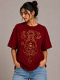 Cosmic Serenity Oversized White T-Shirt – Spiritual Line Art Graphic Tee for Women