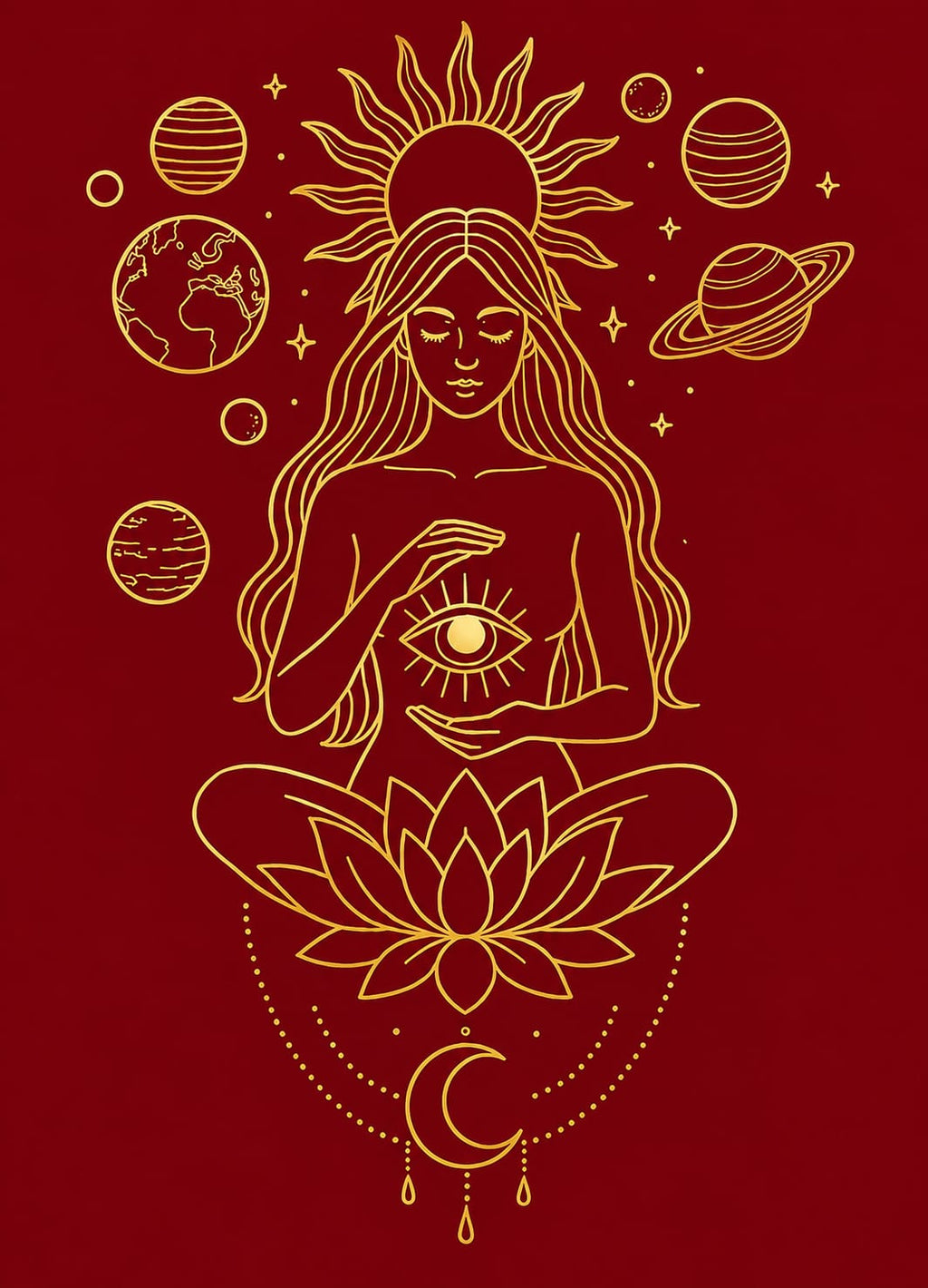 Cosmic Serenity Oversized White T-Shirt – Spiritual Line Art Graphic Tee for Women