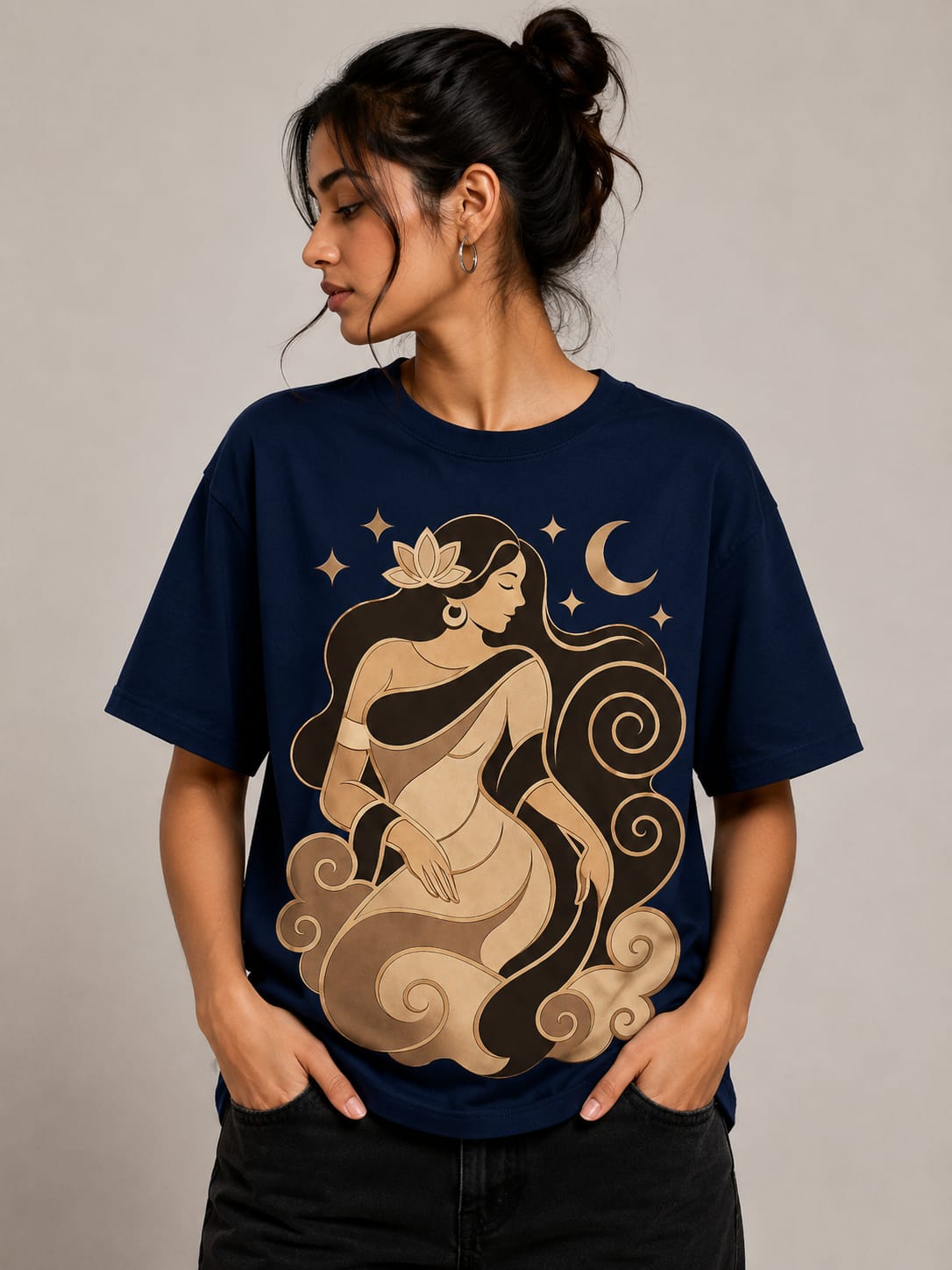 Celestial Serenity – Oversized Graphic T-Shirt | Mystic Moon Edition