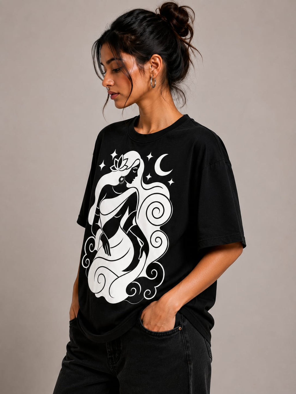 Celestial Serenity – Oversized Graphic T-Shirt | Mystic Moon Edition