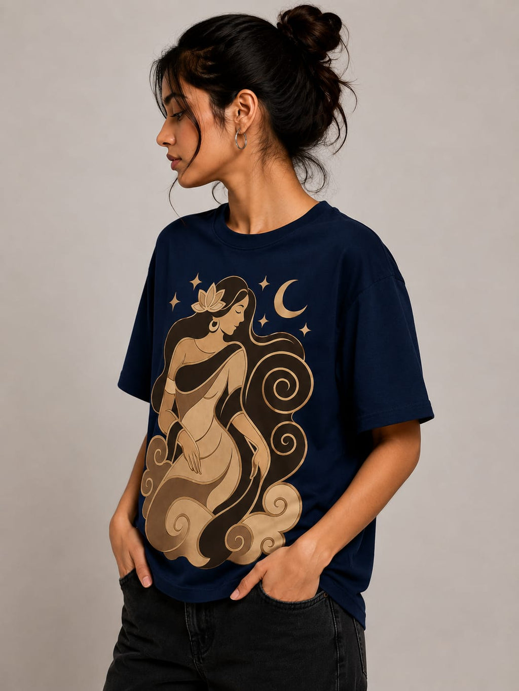 Celestial Serenity – Oversized Graphic T-Shirt | Mystic Moon Edition