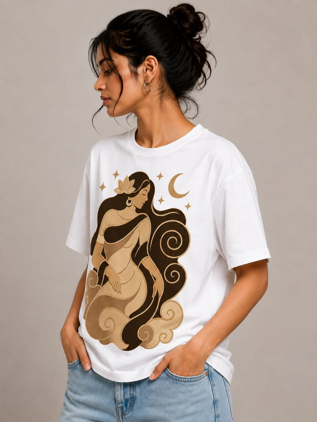 Celestial Serenity – Oversized Graphic T-Shirt | Mystic Moon Edition