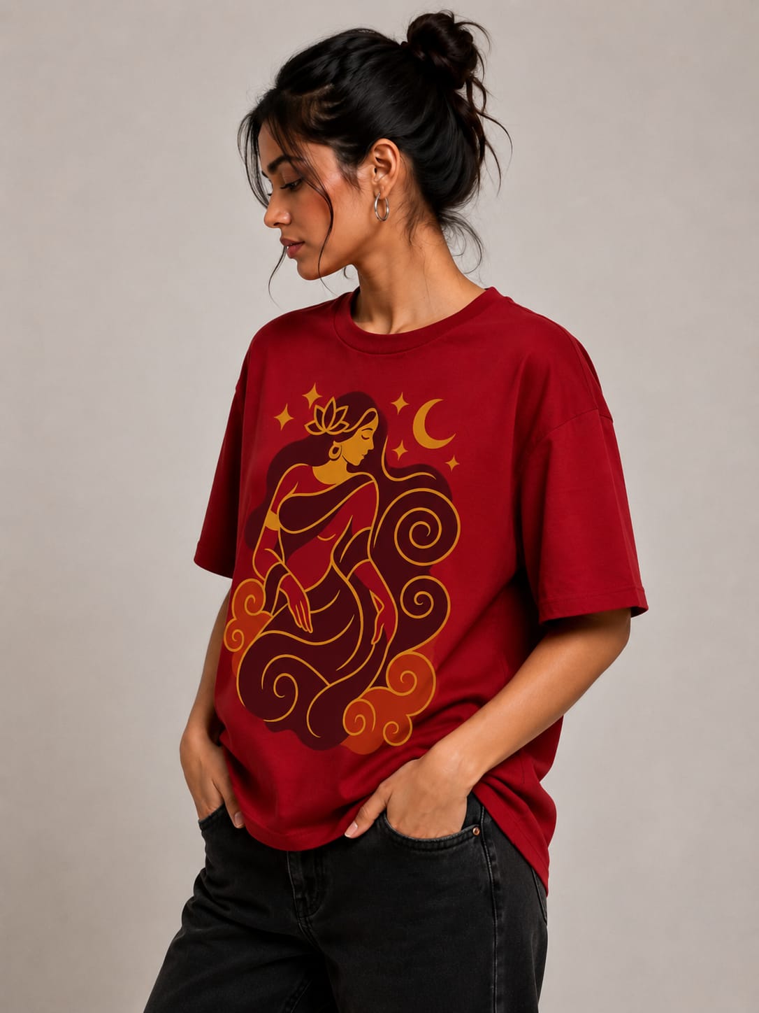 Celestial Serenity – Oversized Graphic T-Shirt | Mystic Moon Edition