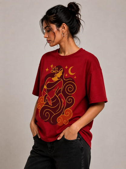 Celestial Serenity – Oversized Graphic T-Shirt | Mystic Moon Edition
