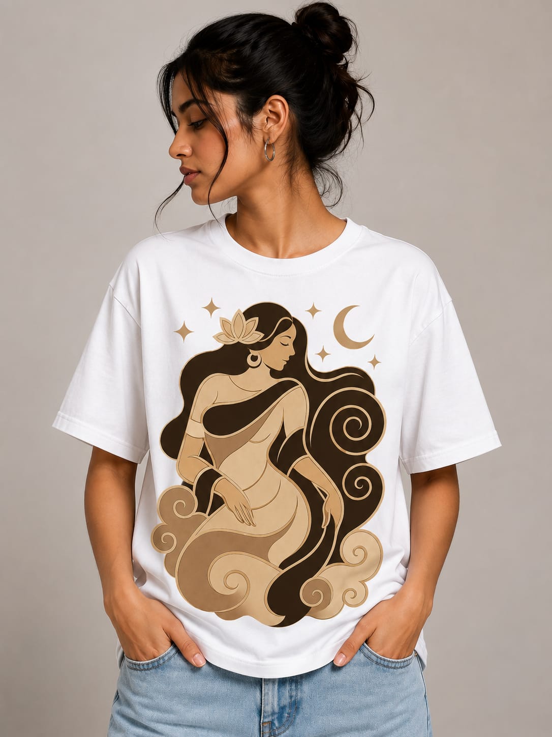 Celestial Serenity – Oversized Graphic T-Shirt | Mystic Moon Edition